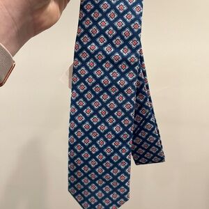 The Tie Bar Navy Tie with Red shapes